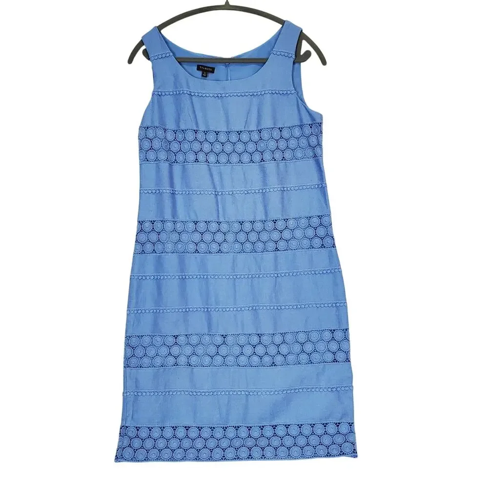 Talbots Sleeveless Eyelet Lace Dress Linen Blnd 4 Periwinkle Blue Coastal Resort
